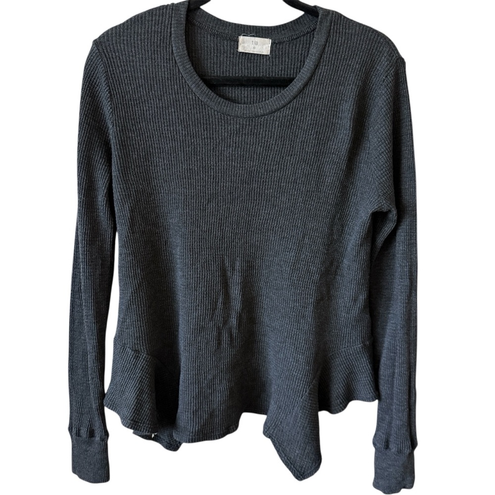 Anthropologie t.la Women's Gray Ribbed Long Sleeve Top‎ Sz M